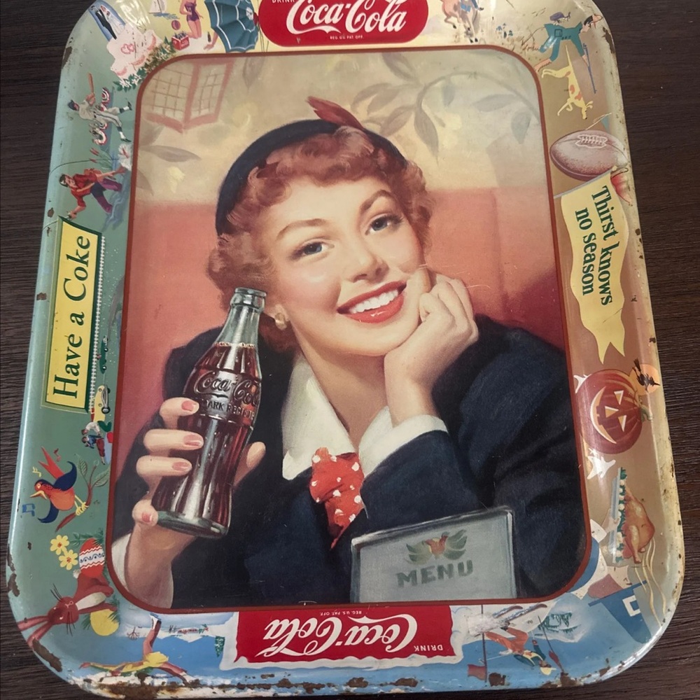 Vintage 1953 Coca-Cola Menu Girl “Thirst has no season” Advertising Tray
